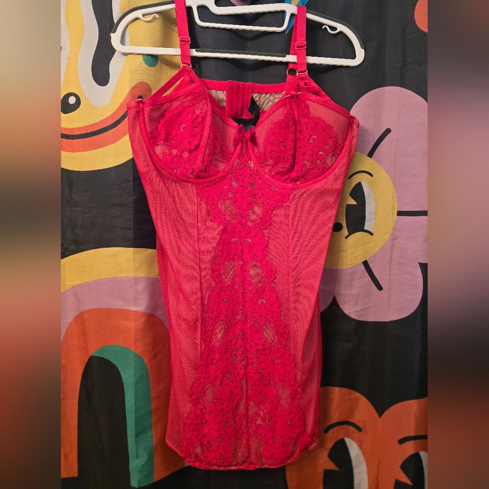 Torrid Elegant Red Nude Lace Women's Intimate Slip Built In Bra Lingerie Nighty